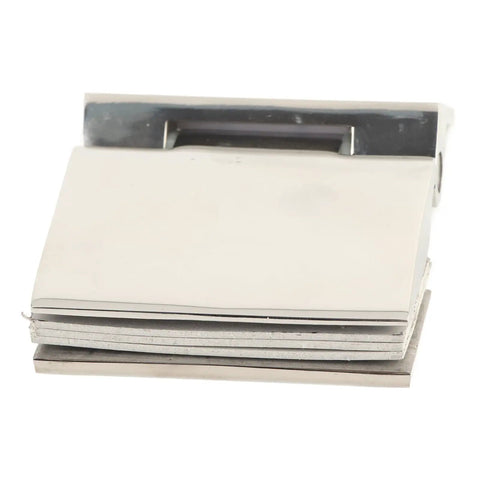 304 Stainless Steel Curved Glass Door Hinge Single Sided For 8 To 12mm Tempered Glass showing the hinge from the top perspective.