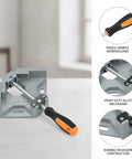 Heavy Duty 90 Degree Corner Clamp For Wood And Metal Fab, single-handle tool, alloy construction, securing right angles.