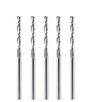 Heavy Duty Solid Carbide 2 Flute Up Cut Spiral Router Bits 5 Piece Set For Slick Wood Carving And Cnc Milling Jobs That Slice Clean Through Lumber Like A Hot Knife, showing five router bits.