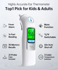 Ultra Fast Digital Ear Thermometer For Adults And Kids With Storage Case One Second Readings Clinically Verified Core Temp Accuracy Easy To Use Kid Friendly Clear Color Display Pocket Ready For Home Use, white