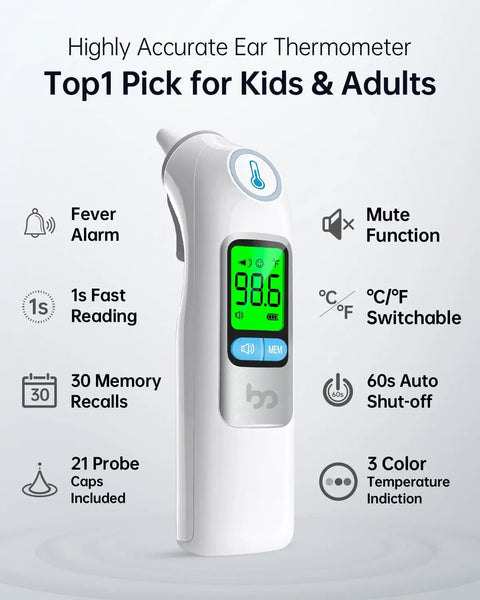 Ultra Fast Digital Ear Thermometer For Adults And Kids With Storage Case One Second Readings Clinically Verified Core Temp Accuracy Easy To Use Kid Friendly Clear Color Display Pocket Ready For Home Use, white