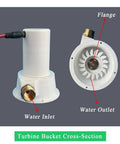 50W Portable Micro Hydro Generator Water Turbine Power Kit showing water inlet, outlet, and impeller flange