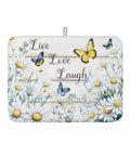 Pastoral Daisy And Butterfly Dish Drying Mat For Kitchen White Wood Grain Absorbent Counter Pad Soft Polyester 18 By 24 Inches