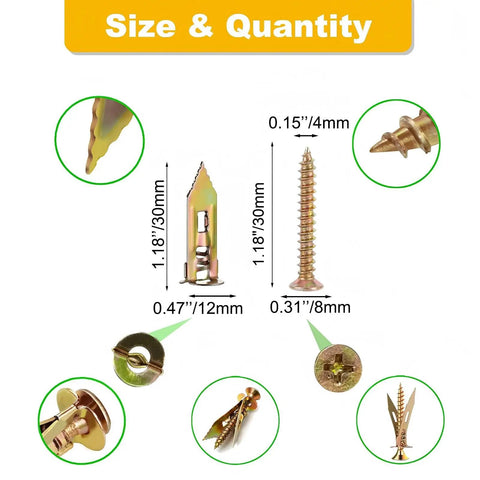 Top Shelf Drywall Self Drilling Anchor And Screw Hardware Kit Arrives In A Super Handy Two Hundred Piece Set showing various sizes of anchors and screws.