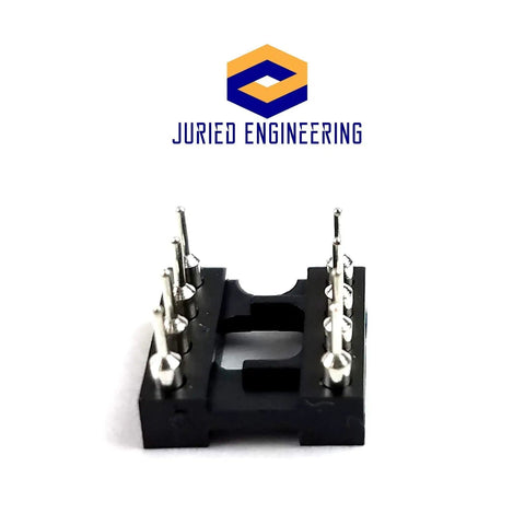 Pro Grade DIP-8 IC Socket With Machined Round Contact Pins 2.54mm Pitch, showing 8 pins, tin plated contacts, thermoplastic insulators