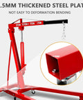 Rock Solid Folding Engine Crane 2 Ton 4400 Pound Capacity shows 2.5mm thickened steel plate, ideal for stable lifting with durable design.