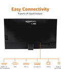 Rear view of 27 Inch IPS Full High Definition Monitor With An Adjustable Stand For Home Office And Entertainment 75 Hz Refresh Rate Plug And Play Ready HDMI DisplayPort VGA Ports Built In Speakers Vesa Compatible Sharp Black showing ports.