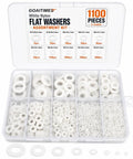 Slick Metric Nylon Washer Assortment Kit White Flat Discs M2 Through M12 in clear organizer with 1100 pieces for DIY repairs.