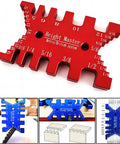 Heavy Duty Aluminum Dovetail Jig And Tenon Caliper Card Gauge For Woodworking Projects shown in red and blue for metric and imperial measurements.