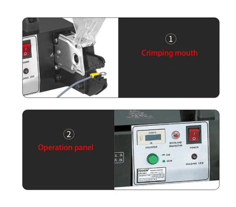 Heavy Duty Pneumatic Crimper Terminal Tool For Fast Semi-Automatic Cold Crimping crimping mouth and operation panel view.