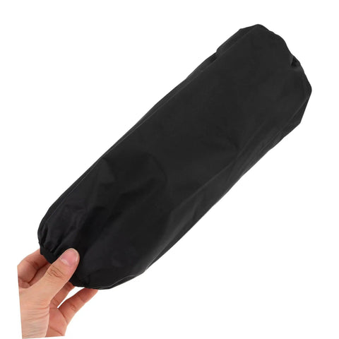 Black waterproof forearm cover held in hand, part of 2 Pack Genuine Oilproof Arm Sleeves Kick Grease To The Curb During Kitchen Grinds Or Yard Work.