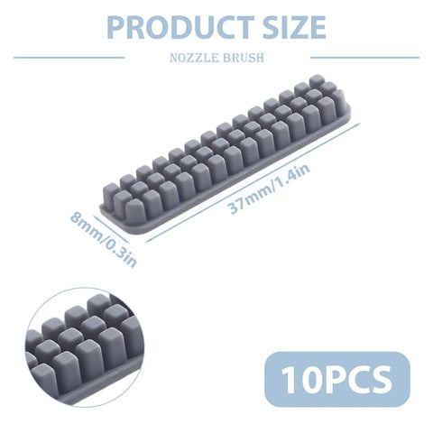 10 Pack Nozzle Brush Replacement For A1 3D Printer Silicone Nozzle Wiper Cleaning Kit showing gray brush size 37mm x 8mm