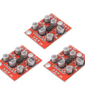 Three Pack AD828 Stereo Preamplifier Board For DIY Audio Dope Compact Preamp Module visible in red with capacitors, front view