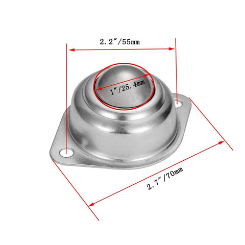 6 Pcs One Inch Flange Mount Ball Transfer Bearings With True 360 Degree Swivel Action Heavy Carbon Steel Build showing dimensions and design.