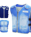 Cooling Vest For Men And Women With 24 Ice Packs, blue reflective cooling jacket with visible ice packs and Velcro straps.