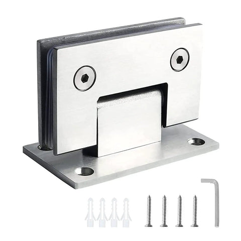 Hardworking Stainless Steel Glass Door Hinges With Dead Silent 90 Degree Swing Gorilla Tough Rust Resistant Hardware For 8 To 12 mm Frameless Bathroom Glass Panels Shower Doors Easy Install with screws and anchors