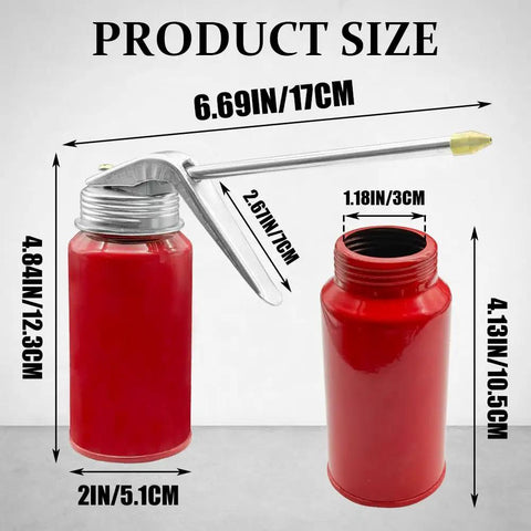 Grease Monkey Approved Manual Pump Oil Can And Oiler Gun Two Pack With Dripless Long Spout For Car And Motorcycle Maintenance Solid Steel Construction 200ml size dimensions