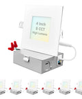 4 Inch Ultra Thin Square LED Recessed Light With J Box Dimmable 12W Five Color Temperature Options From 2700K To 5000K 950 Lumens Wet Rated