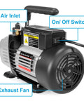 Pro Grade One Quarter HP Rotary Vane Vacuum Pump For Automotive Air Conditioning Refrigeration And HVAC Shop Ready 3.5 CFM in black