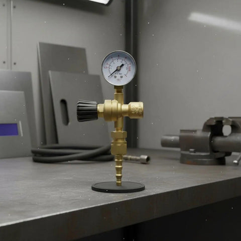 Pro Grade Argon And CO2 Gas Regulator With Brass Frame Single Stage Pressure Controller Easy Turn Knob For Precise Adjustable Output Gauge Included And Smooth Gas Supply For Welding Stations And Field Repairs, brass regulator with gauge