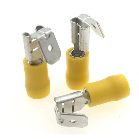 Kickstart Your Projects With These Insulated Butt Piggyback Spade Fork Ring Solderless Crimp Terminals Connectors In A Massive 277 Piece Assortment Kit Covering All Sizes From 22 To 10 AWG For Serious Electricians And DIY Enthusiasts. Yellow insulated piggyback spade crimp terminals