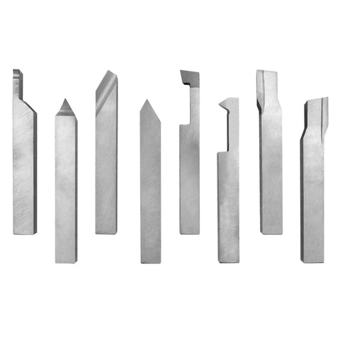 6mm 8 Piece HSS Tool Bit Set For Turning And Facing Precise Pre Ground High Speed Steel Bits lined up on white background