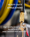 Heavy-duty air tool with Brass Quarter Inch Female Industrial Air Coupler Set 10 Pack Quick Connector Fittings attached.