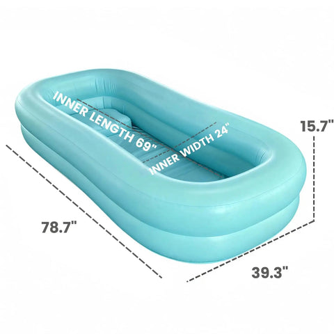 Portable Air Inflatable Bath Tub for Bedridden Patients with Bedside Shower Bag and Electric Air Pump All In One, dimensions 78.7" x 39.3" x 15.7".