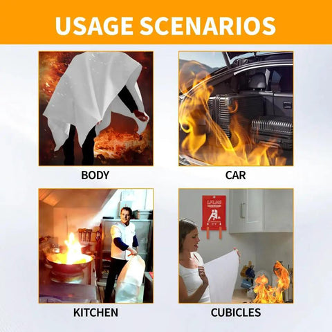 8 Pack Fire Blanket Set 40x40 Inches Fireproof Fiberglass Emergency Safety Blanket scenarios including body, car, kitchen, cubicles