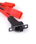 Close-up of switch component for 20A RC ESC Motor Speed Controller With Forward Reverse Brake And 2kHz PWM, red connectors visible