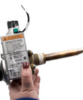 Hand holding SP14270G Water Heater Thermostat Replacement NG Natural Gas Exact Fit Model Specific Control
