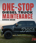 Black diesel truck with Doc's Diesel branding, promoting one-stop diesel truck maintenance since 2020.