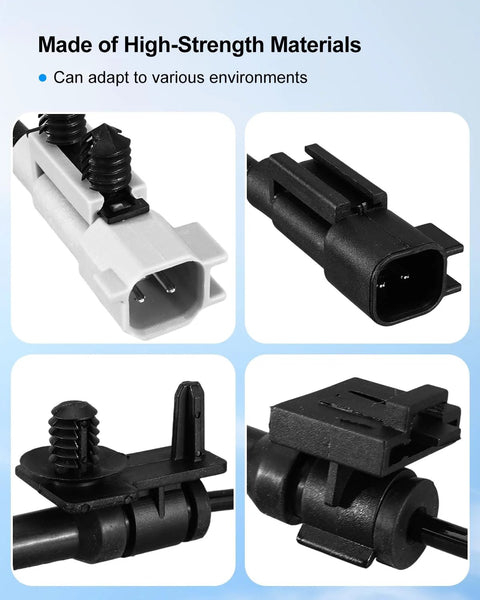 Set of 4 ABS wheel speed sensors with white and black connectors; front/rear, left/right for Chrysler/Dodge 2011-2022.