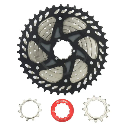 11 Speed Bike Cassette 11-40T Wide Range Sprocket For Shimano SRAM Sunrace HG Systems, Fits Mountain And Road Bikes, Rugged Steel Build For Smooth Shifts And Killer Value., black steel 11-speed 11-40T cassette and lockrings