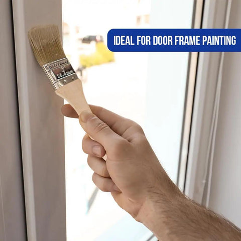 No Hassle One Inch Disposable Chip Brushes With Natural Bristles For Smooth As Butter Paint And Stain Touch Ups In A Twelve Pack Straight To Your Tool Shed Today, brush painting a door frame.