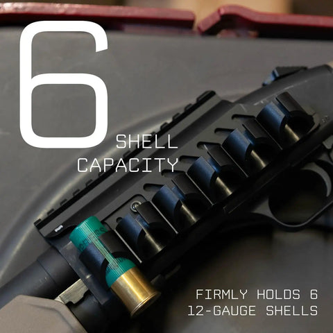 Side Saddle Shotgun Shell Holder V2 for Mossberg 590 and Shockwave Series, shows 6 shell capacity on receiver