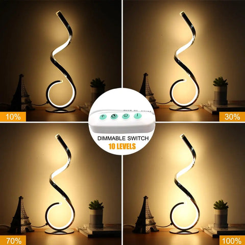 Spiral LED Table Lamp 10W With 3 Color Temperatures Dimmable Nightstand Desk Light For Living Room Bedroom Office Kids Room Black