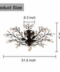 Vintage Crystal Branch Chandelier Flush Mount Ceiling Light In Black Finish With Five Lights 31.5 Inch Diameter