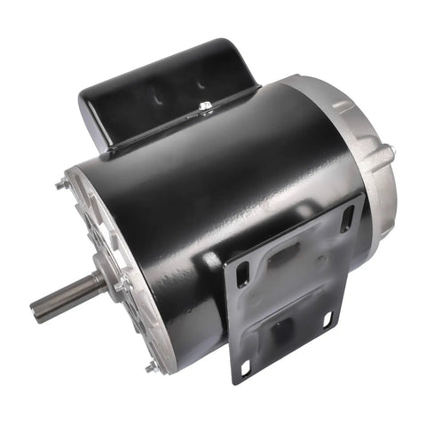 Garage Grade Electric Motor Optimized For Air Compressor Workflows Yields Two Hp Single Phase Juice with 56 frame design and shaft.