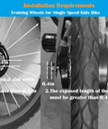 Heavy Duty Training Wheels For 12 To 20 Inch Kids Bikes Universal Fit For Single Speed Bicycles Easy Install With A Stable, Safe Ride For Beginners Black installation requirements diagram.