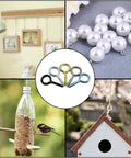 Uses of 191 Piece Zinc Plated Screw Eyes Kit With 9 Sizes 0 To 8 Black Metal Eye Hooks for DIY projects, home decor, repairs shown in a collage.