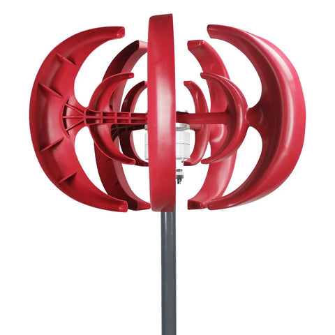 600W Vertical Axis Wind Turbine Kit With 5 High Efficiency Blades 12V DC Generator, red finish, aluminum frame
