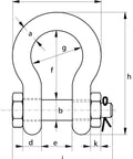 Diagram of Heavy Duty Bow Shackle With Safety Bolt 85 Ton WLL Tough As Nails Industrial Grade Steel Meets EN 13889 specifications.