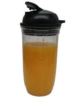 Filled 24oz cup with black to-go lid from Two Pack 24oz Cups With To Go Lids And Easy Twist Extractor Blade For Nutribullet Blenders Replacement Kit For Select 1200 Pro 1000 And Blender Combo Models.