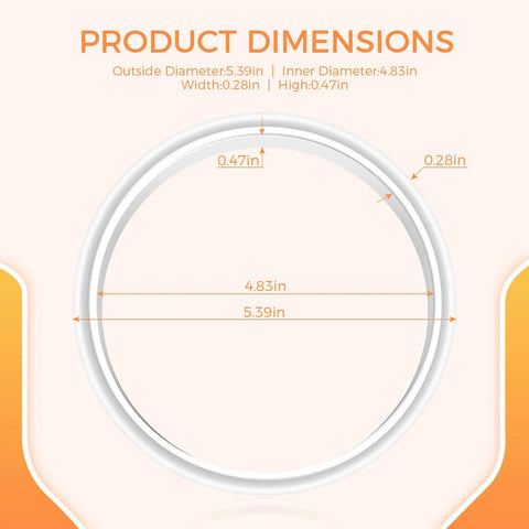 Two Pack Sausage Stuffer Gasket Replacement Kit With Premium Silicone O Ring Seal For 3L To 7L Vertical And Horizontal Meat Stuffers Universal Fit For Hakka VEVOR Weston Vivo 4 7 8 Inch Diameter showing product dimensions.