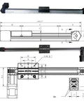Technical drawing and images of Compact Linear Guide Belt Drive Module For CNC With Nema 17 Stepper Motor 100mm Stroke.