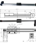 FPB30 Linear Guide Belt Drive Module With Nema 17 Stepper Motor For CNC Rigs 2000mm Stroke Work Size Ultra Slim 30mm Wide Aluminum Rail High Speed Precision System shown with dimension drawings