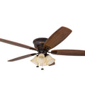 Glen Alden 52 Inch Indoor LED Ceiling Fan With Light Flush Mount Ceiling Fan With Pull Chain Quick 2 Hang Installation in bronze