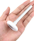 Two Pack 1.8 Inch White Nylon Garage Door Roller With Silent Ball Bearings held in hand, showing size and material.