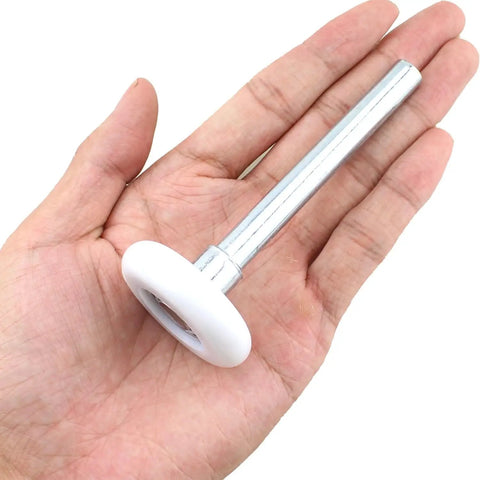 Two Pack 1.8 Inch White Nylon Garage Door Roller With Silent Ball Bearings held in hand, showing size and material.